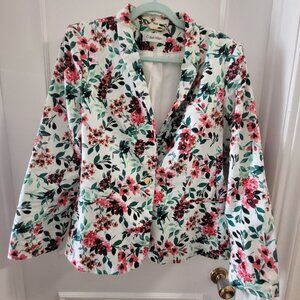Calvin Klein Floral Print One-Button Blazer - Size 12 - White/Pink